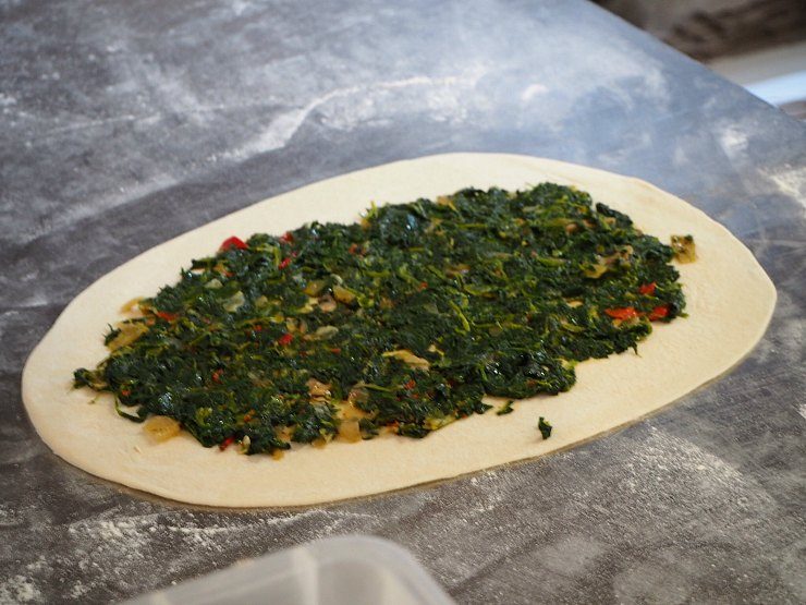 Spinach pide before baking