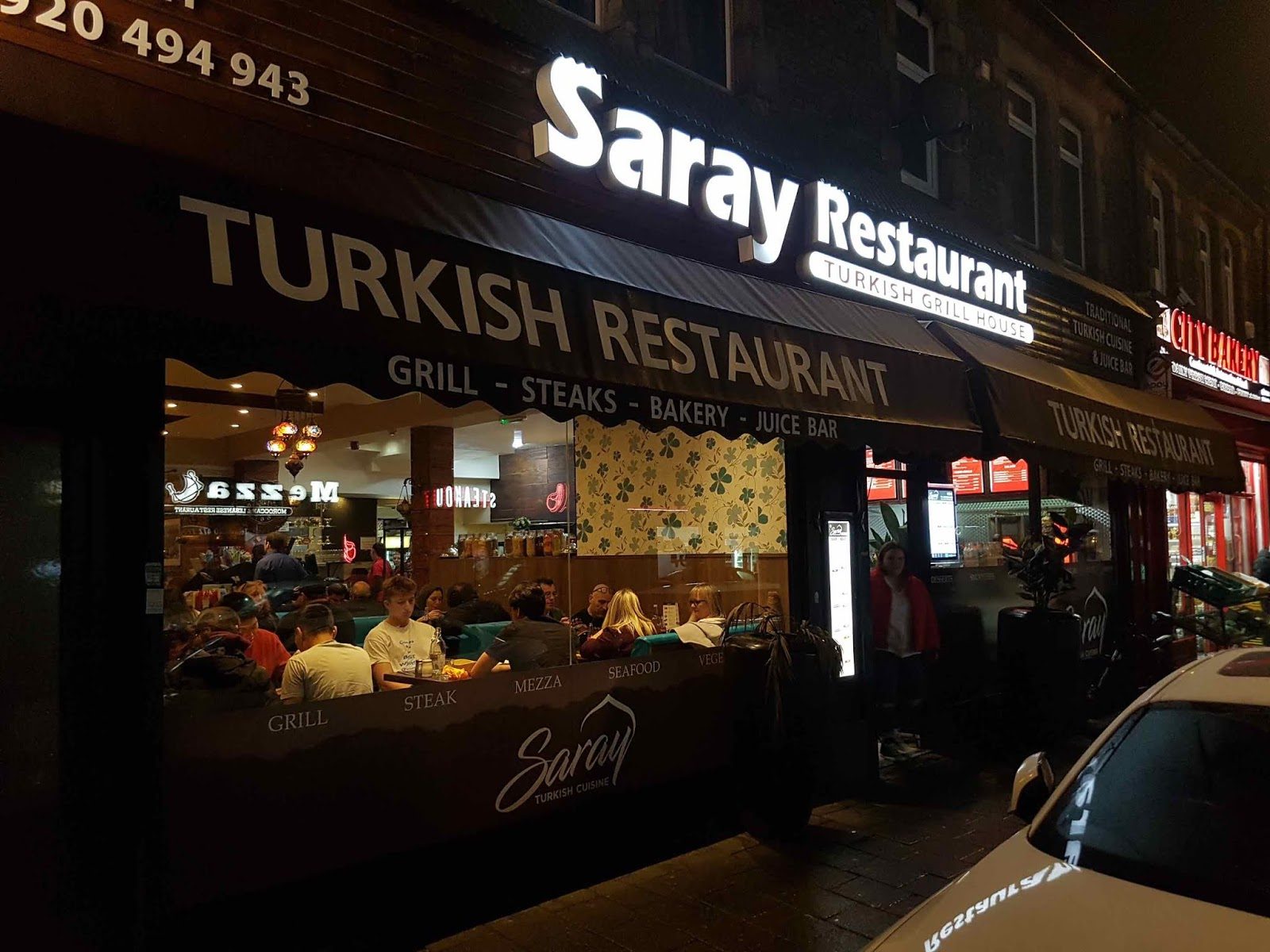 Saray Restaurant on City Road at night